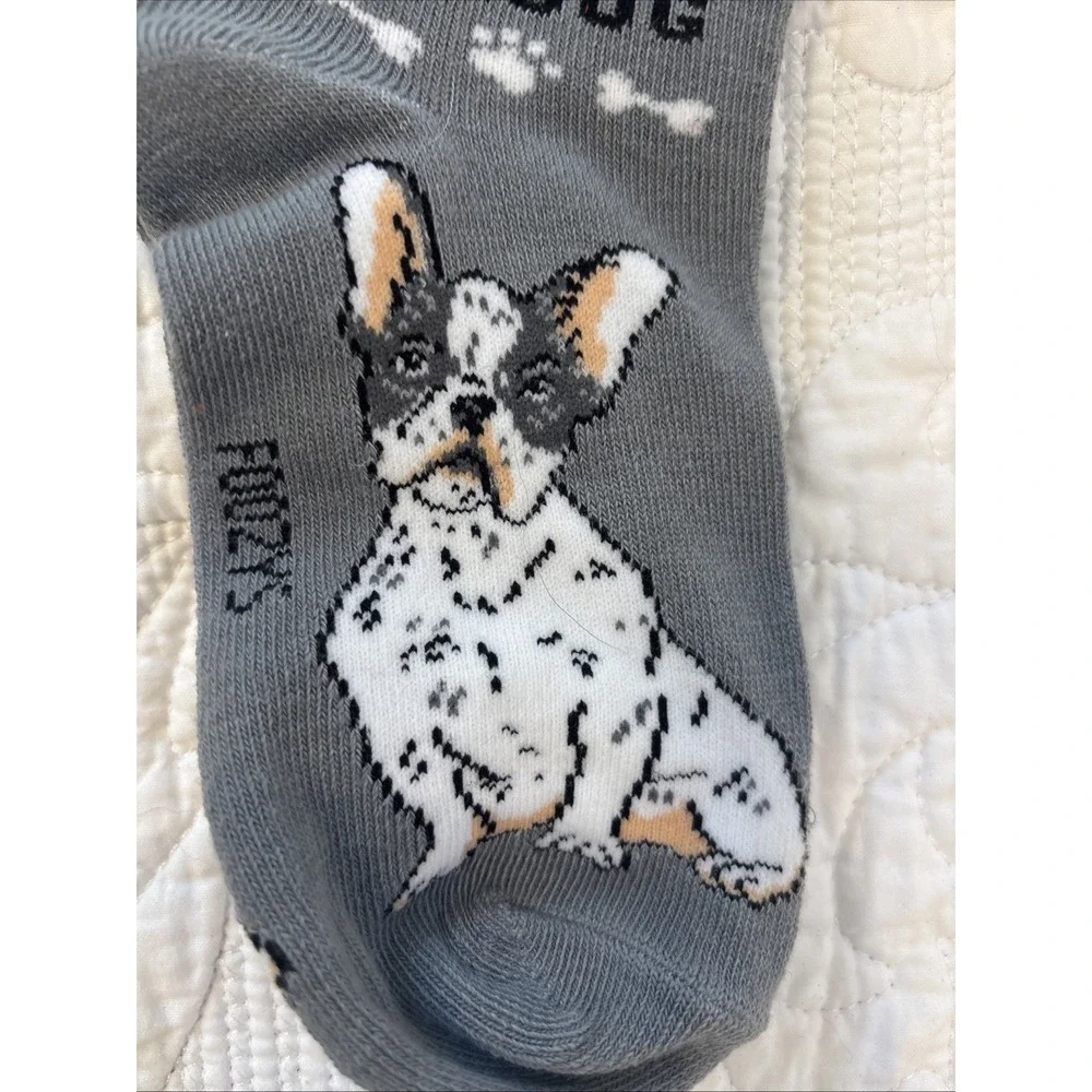 Foozy's Canine Collection French Bulldog Socks Women SZ 9-11 Gray Poly Blend New